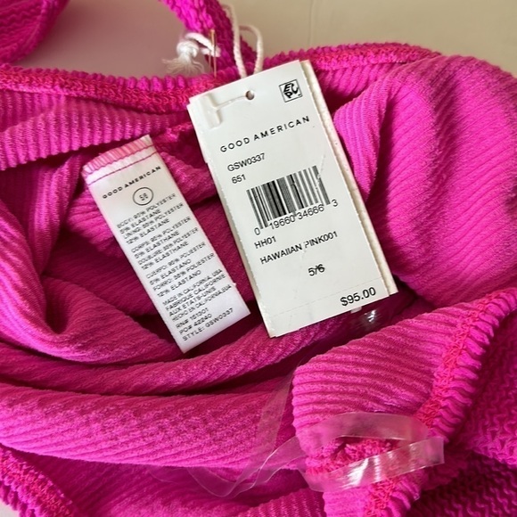 GOOD American Always Fit Metallic Shoulder One Piece Swimsuit Hawaiian Pink - Picture 8 of 9